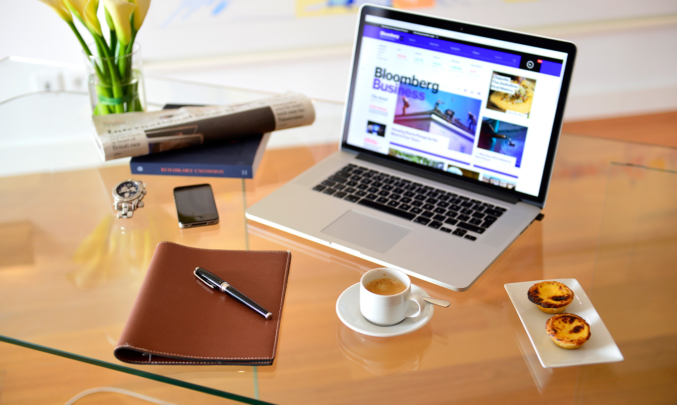 The Sea View Suite at Pestana Cidadela Cascais has a desk where you can work on the computer and enjoy a coffee