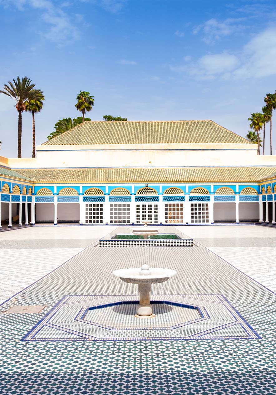 Bahia Palace decorated with vibrant paintings and mosaics is an example of 19th-century Moroccan architecture