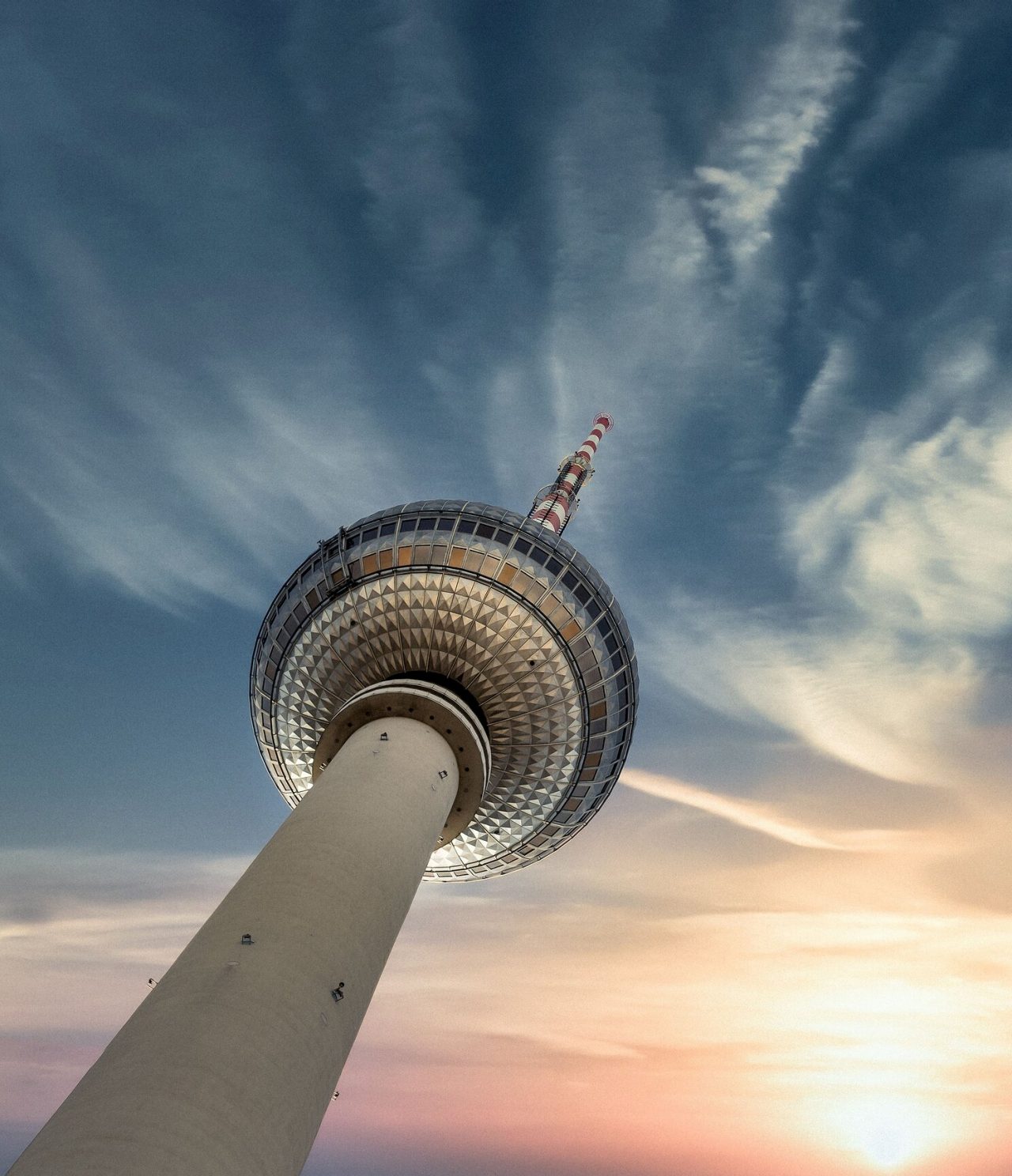 Urban landscape of the famous Television Tower at Alexanderplatz, Berlin, a symbol of the German capital